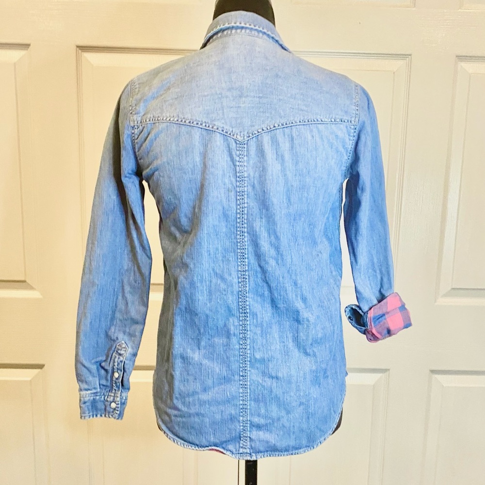 American Eagle Lined Pearl Snap Button Denim Shirt - image 3